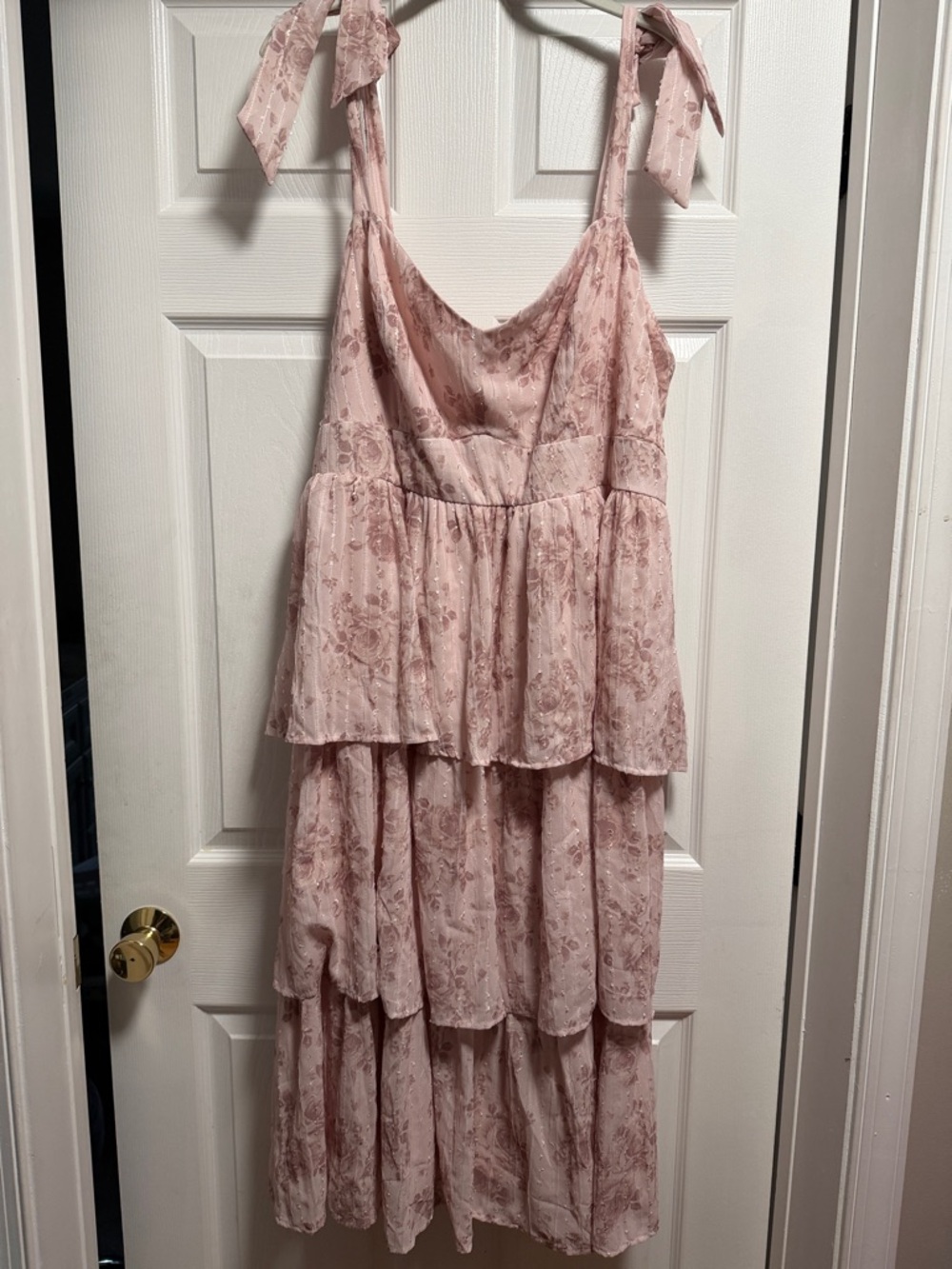 torrid Blush Pink Tiered Midi Dress with Tie Straps